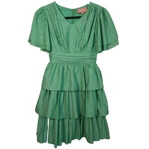 JESSAKAE Kelly Green Dress Tiered Ruffles Sparkly Fairy Romantic X Small $218